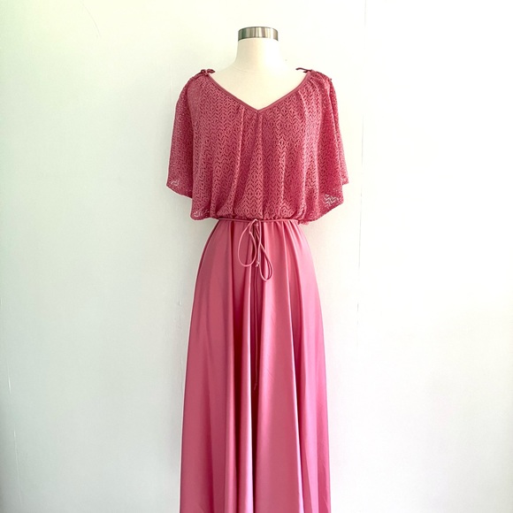 Vintage 70’s dusty rose lace disco dress - Picture 2 of 11